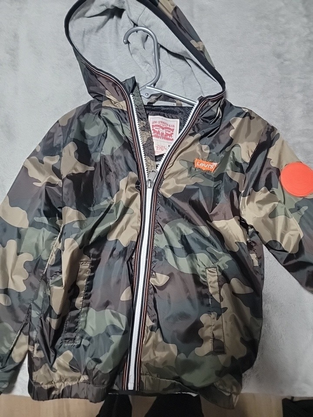 Lee Kids' Camouflage Hooded Raincoat - Green & Brown Camo with Orange Accent